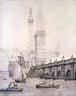 Vieux Pont de Londres et le Monument - Joseph Farington