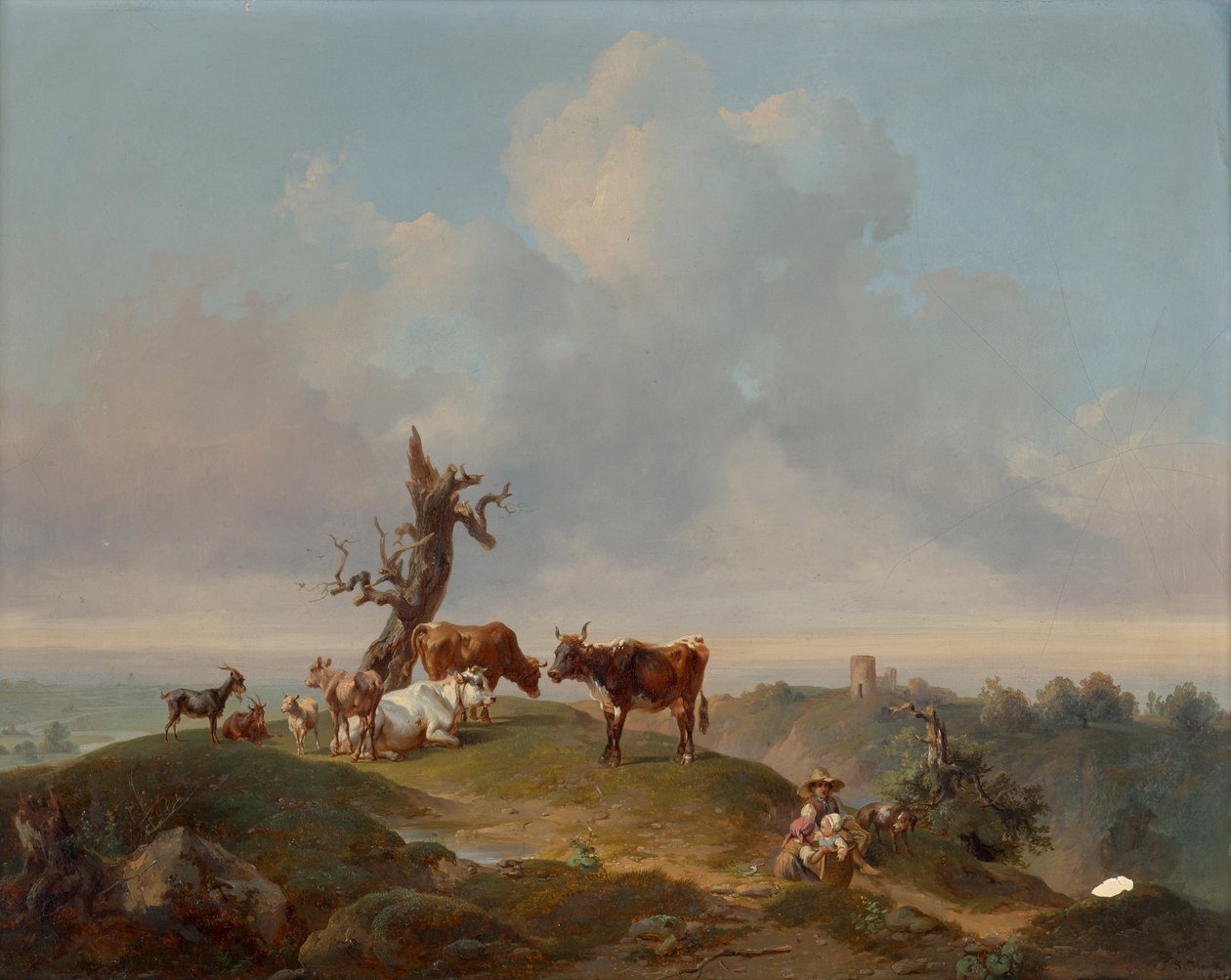 Vaches et chèvres au pâturage - Joseph Heicke