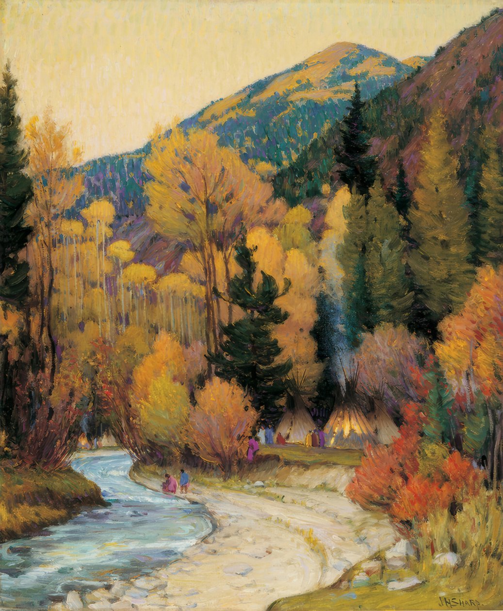 Camp apache dans le canyon de Hondo - Joseph Henry Sharp