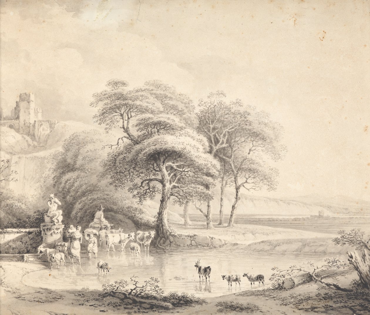Paysage avec gué - Joseph Mössmer