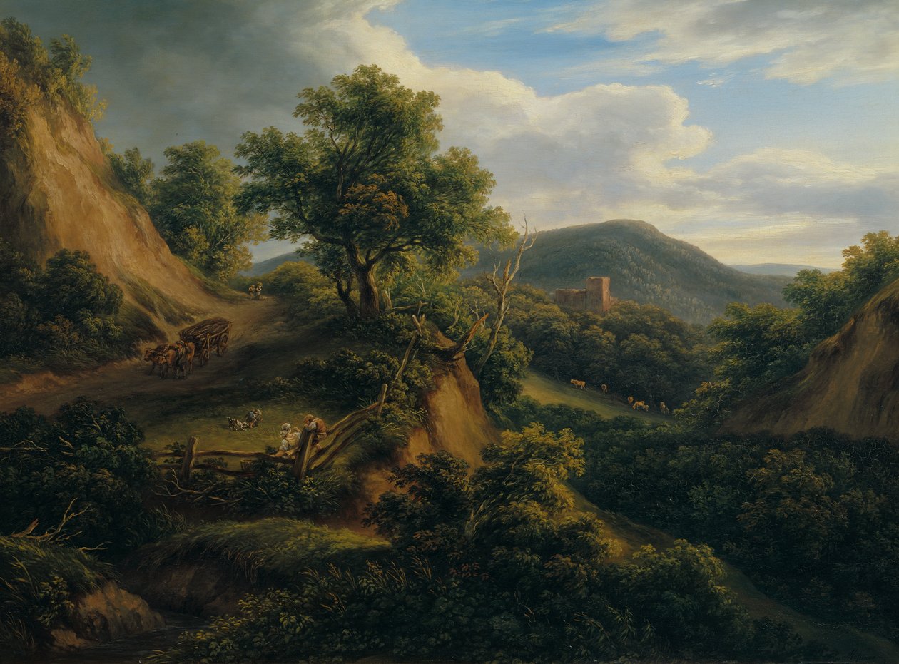 Paysage montagneux boisé avec ruine - Joseph Mössmer