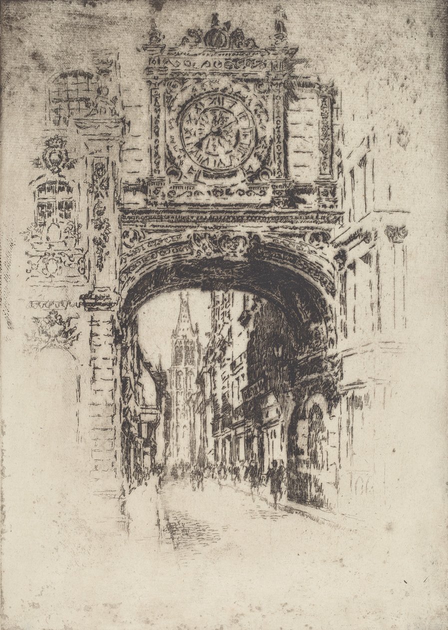 Grosse Horloge, Rouen, 1907 - Joseph Pennell