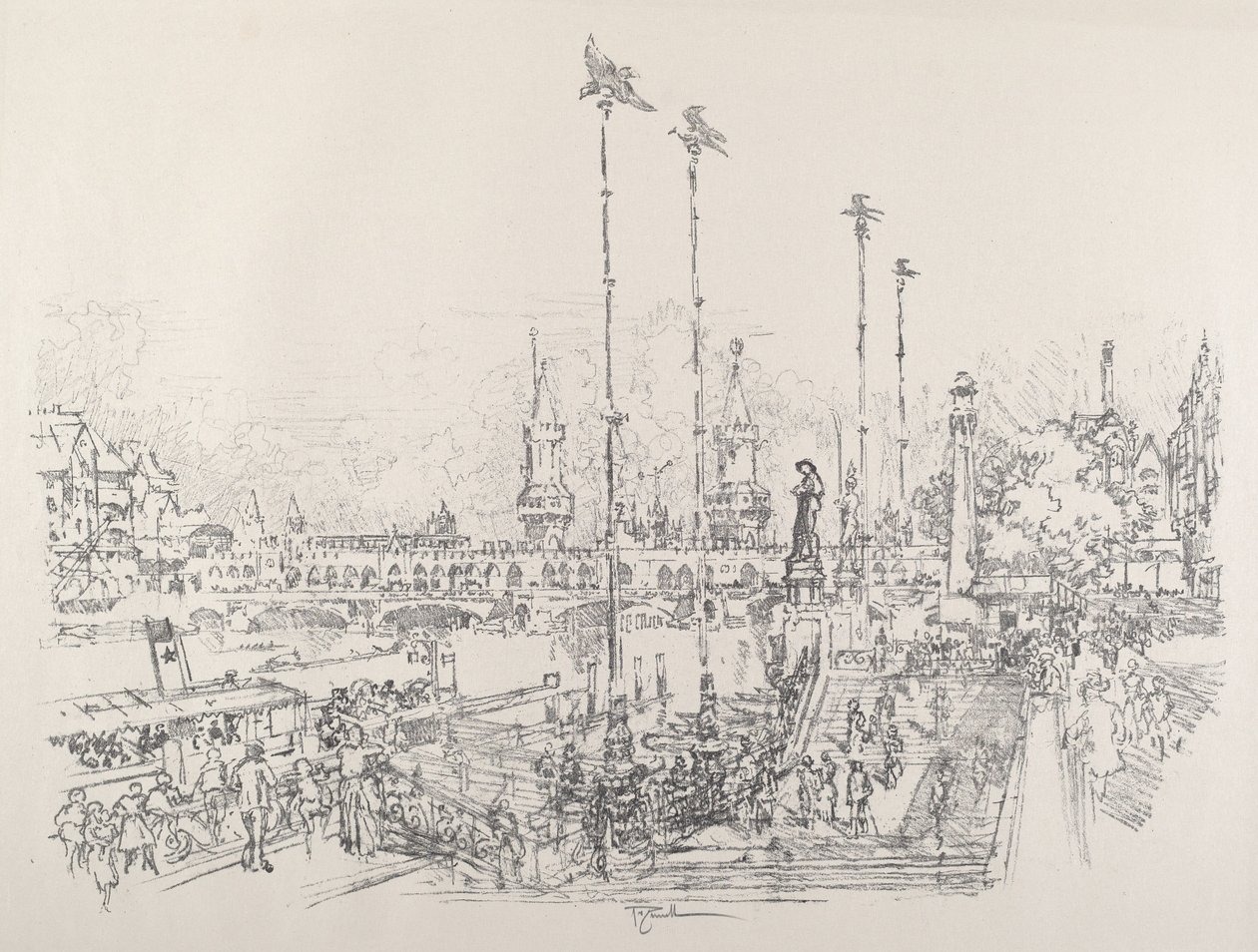 Oberbaum-Brucke, Berlin, 1921 - Joseph Pennell