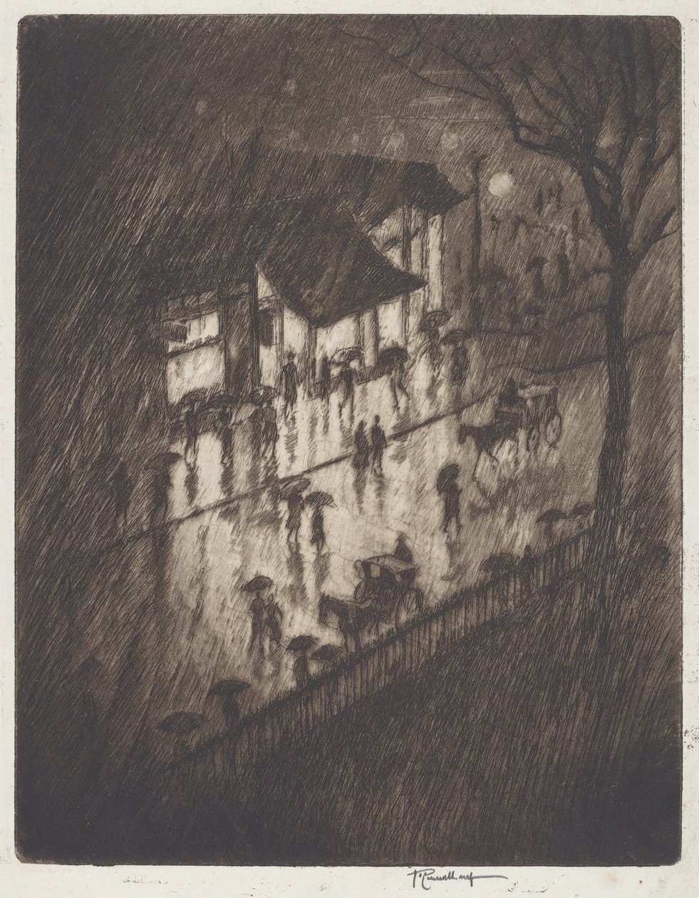 Nuit Pluvieuse, Magasins de Charing Cross - Joseph Pennell