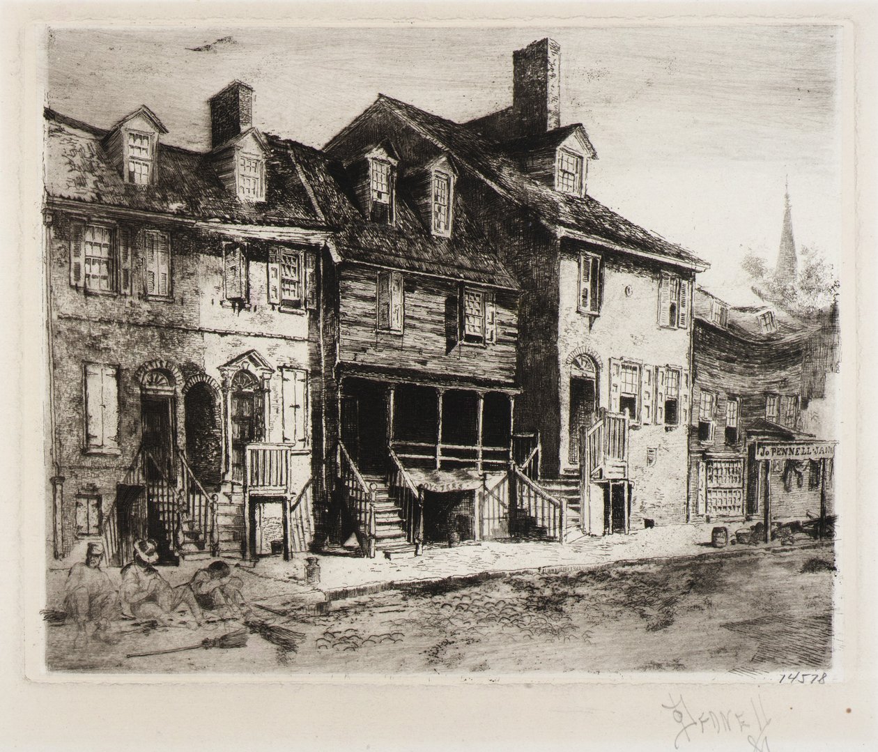 Balayeurs de rue, vieilles maisons - Joseph Pennell