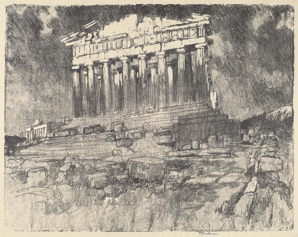 La façade du Parthénon, coucher de soleil - Joseph Pennell