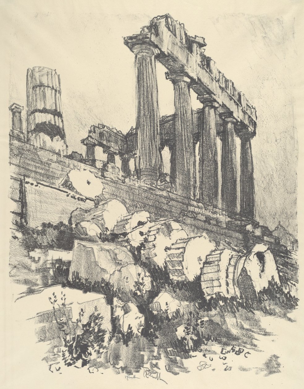La colonne tombée, Athènes - Joseph Pennell