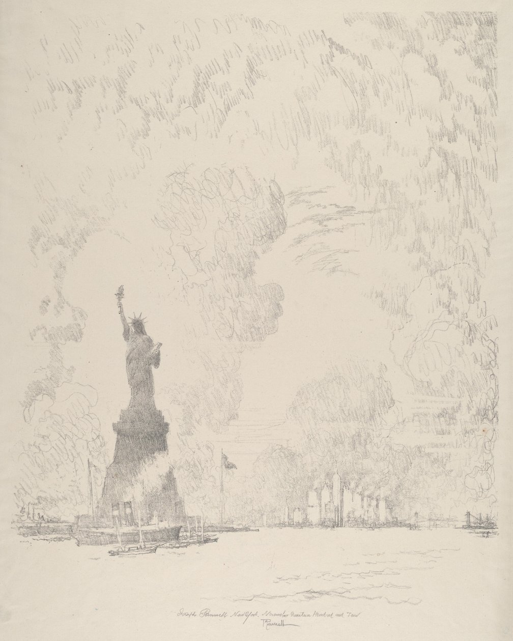 La Statue, Baie de New York - Joseph Pennell