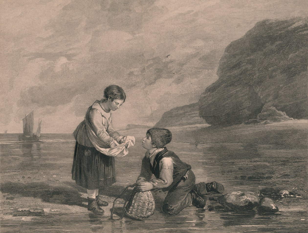 Jeunes pêcheurs de crevettes, début du 19ème siècle - Joseph Phelps