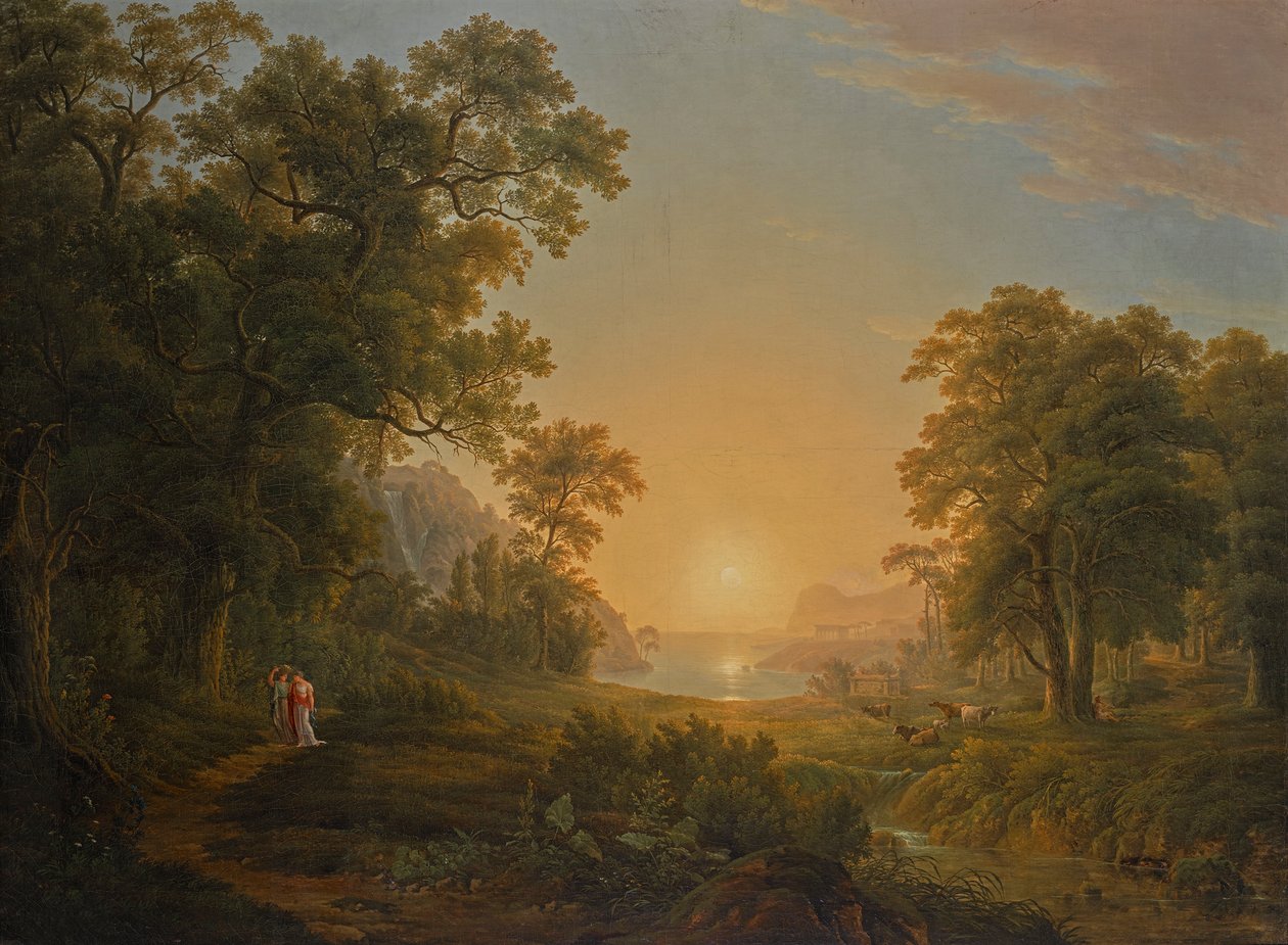Paysage forestier avec lever de soleil - Joseph Rebell