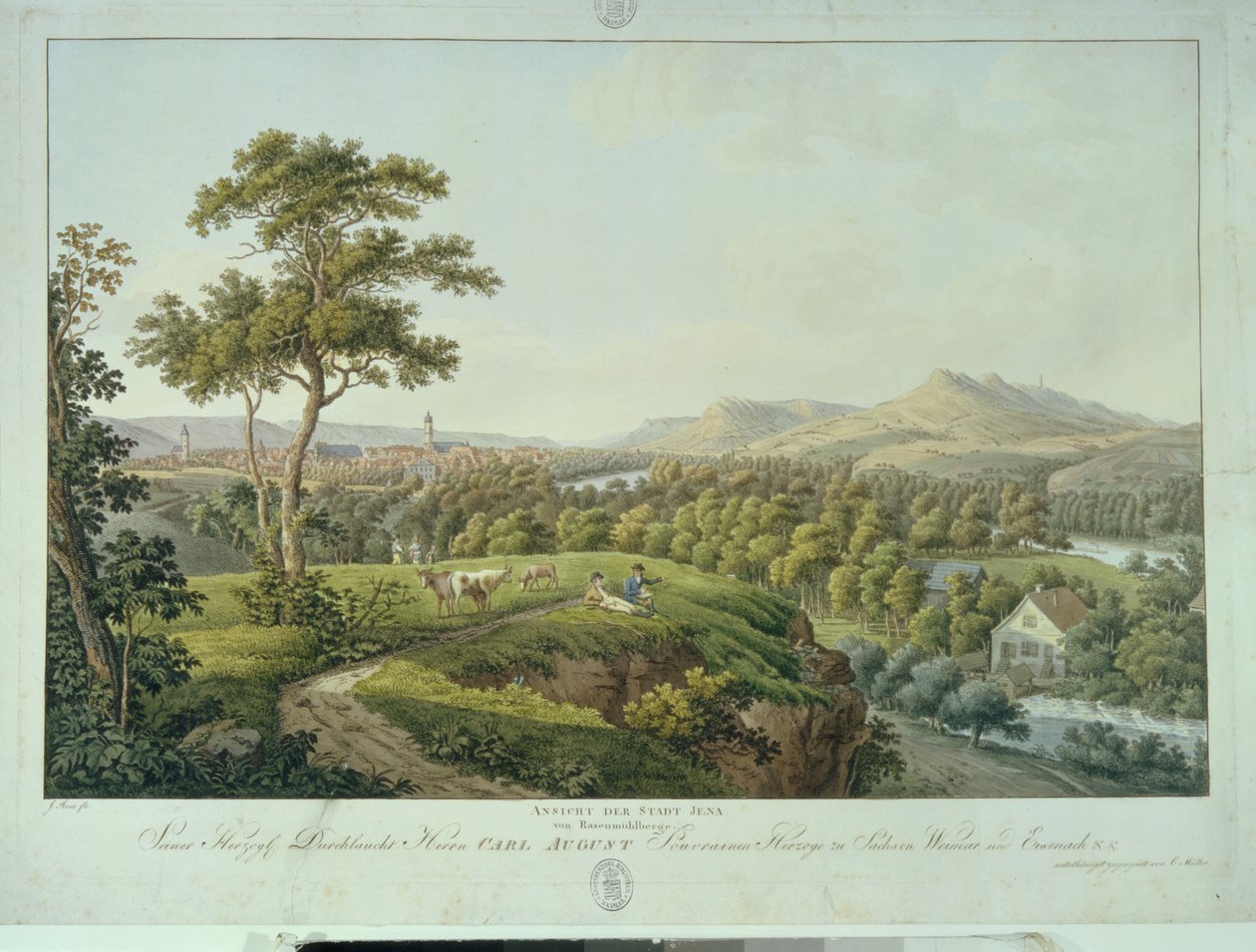 Vue de Iéna depuis Rasenhuehlberg, c.1810 (eau-forte) - Joseph Roux