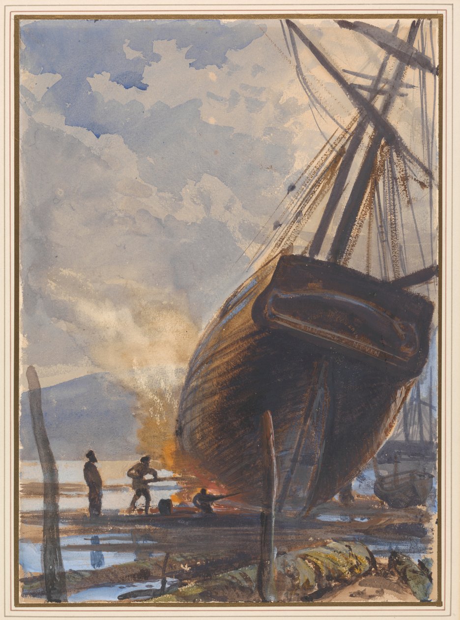 Calfatage du Schooner, port de Falmouth - Joseph Severn