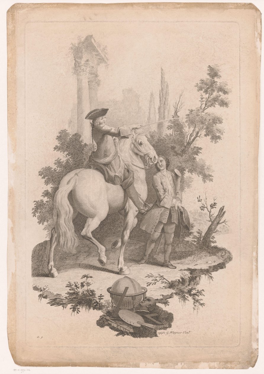Jeune homme à cheval avec un serviteur - Joseph Wagner