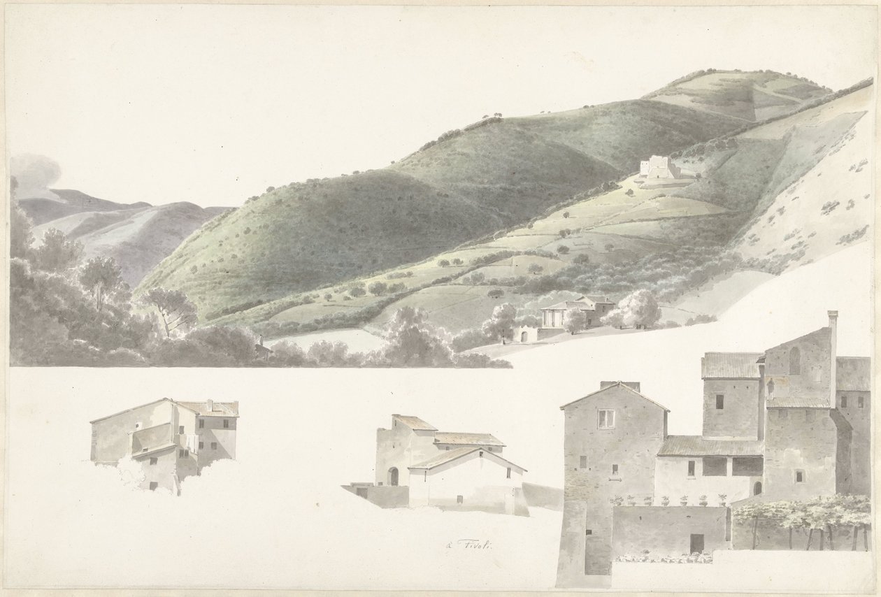 Paysage et quelques maisons près de Tivoli - Josephus Augustus Knip