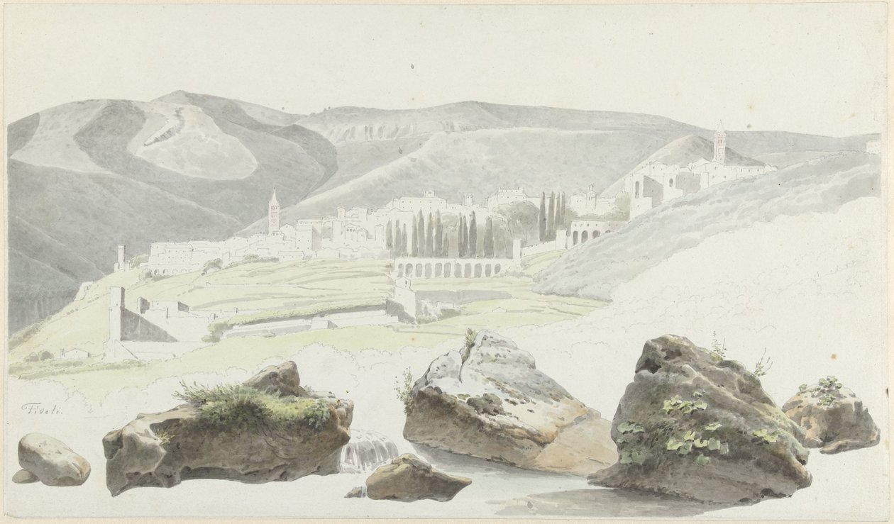 Paysage et vue de ville près de Tivoli - Josephus Augustus Knip