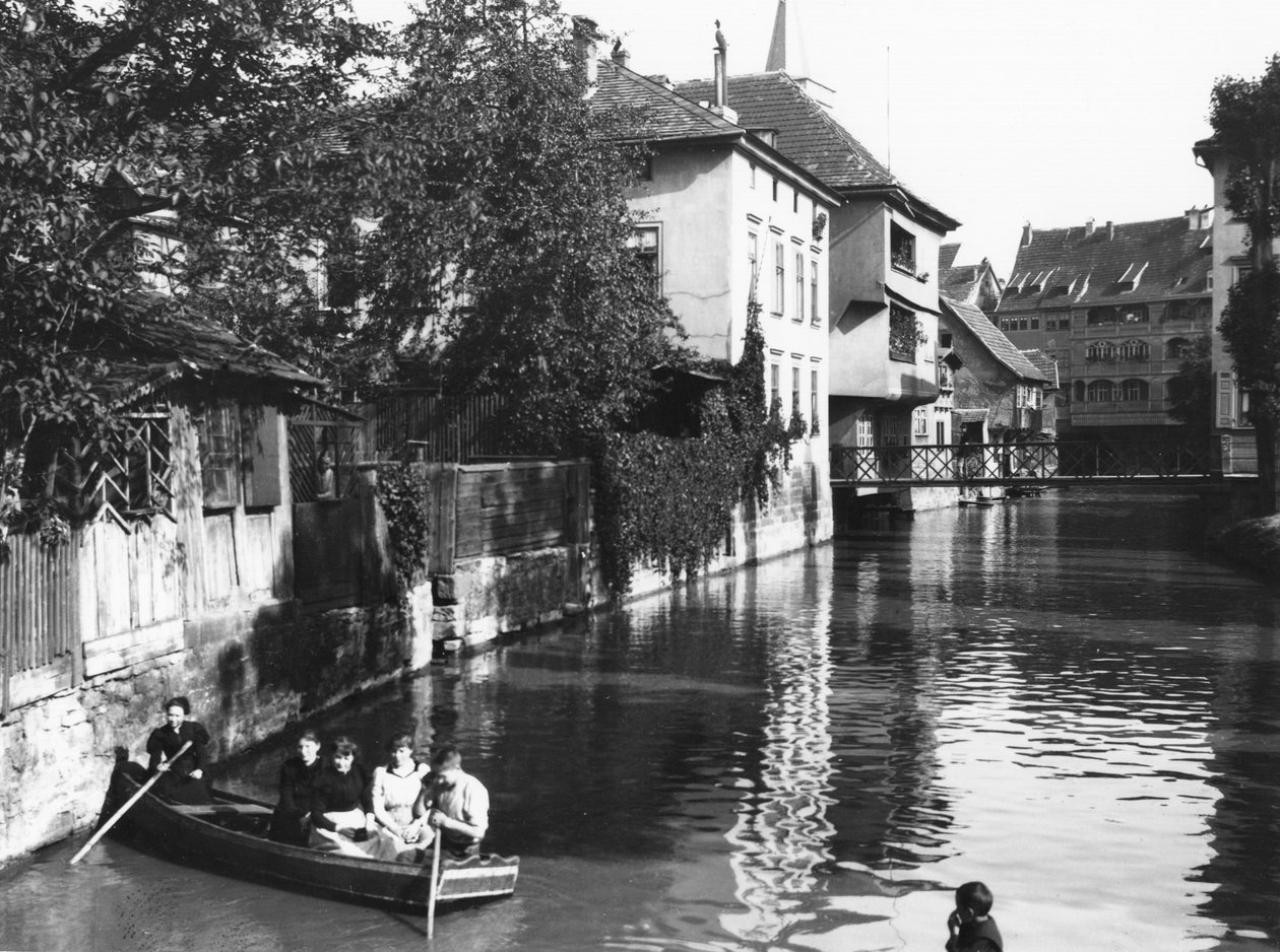 Balade en bateau sur la rivière Gera à Erfurt, Thuringe, c.1910 - Jousset