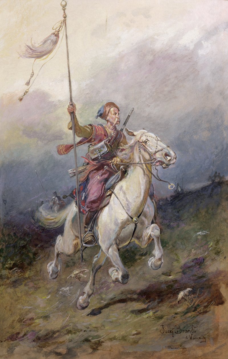 Le guide, un cavalier polonais du XVIIe siècle sur un cheval blanc - Jozef Brandt
