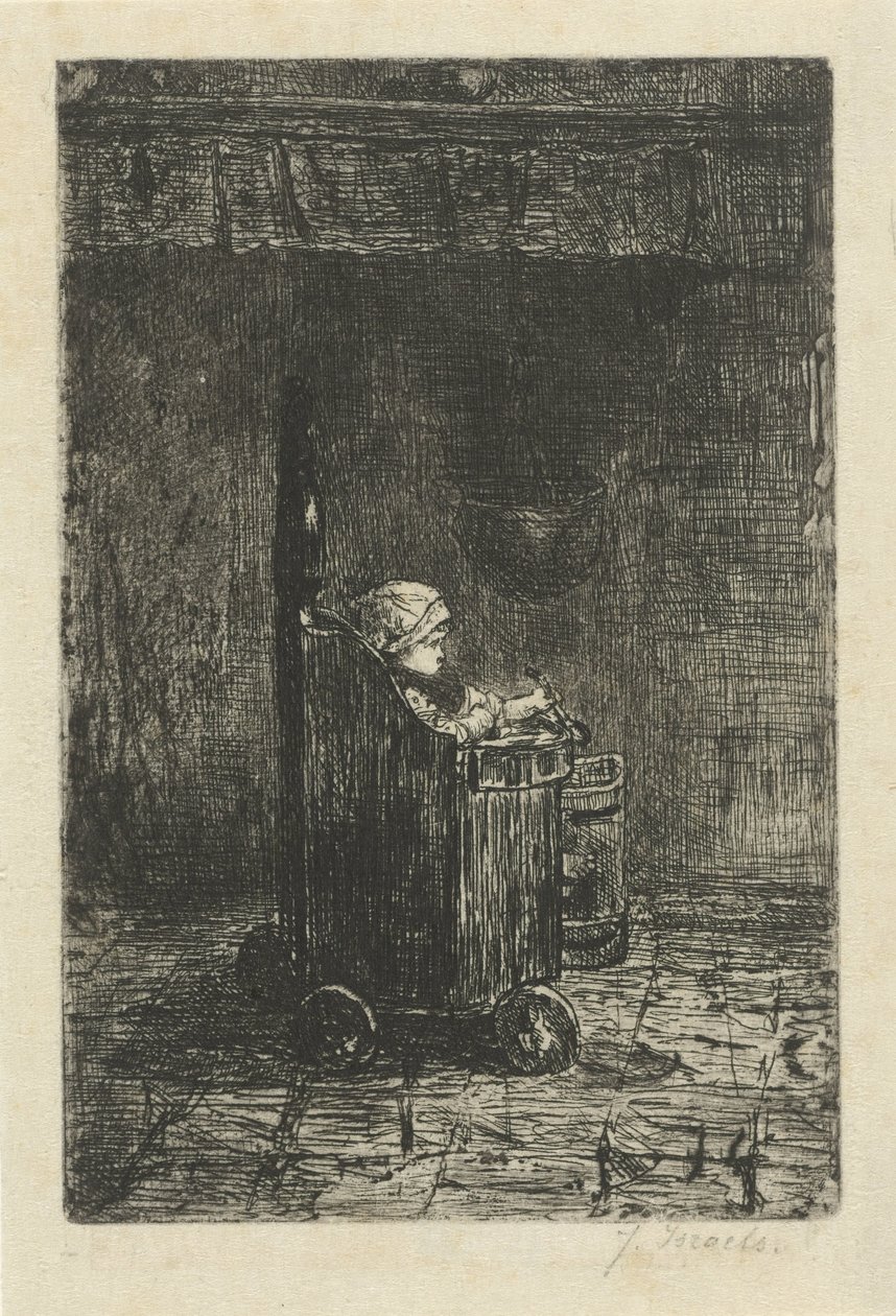 Enfant dans la chaise haute - Jozef Israëls (signed by artist)