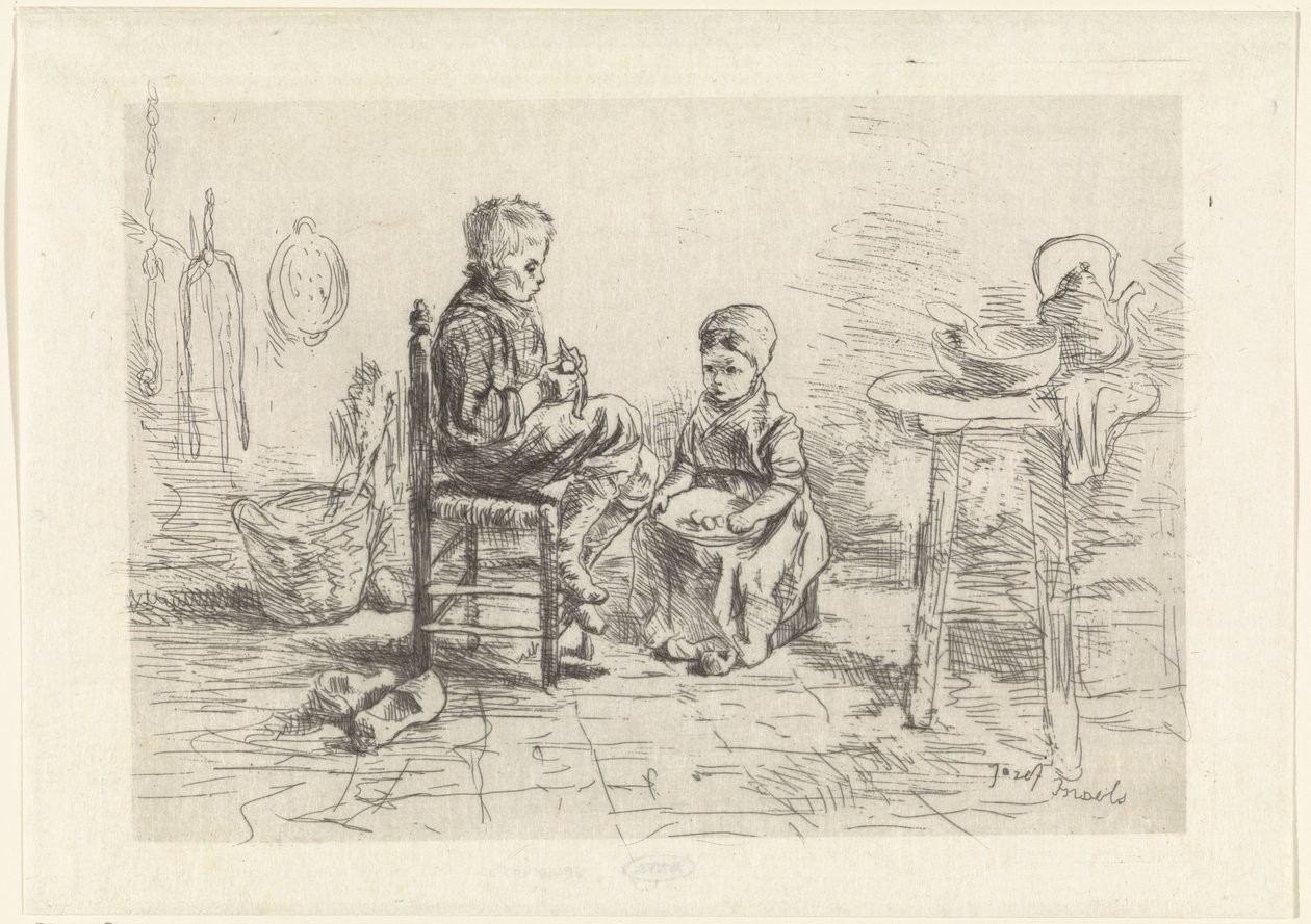 Intérieur de cuisine avec deux enfants - Jozef Israëls