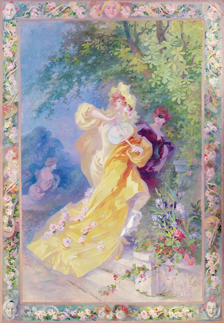 Le domino jaune, design pour une tapisserie ou un tapis, 1908 - Jules Cheret