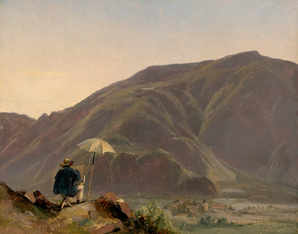 Vue de Bozen avec un peintre - Jules Coignet