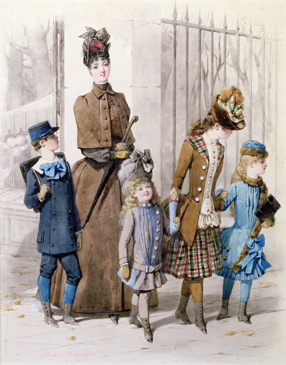 Mère et enfants en tenue de promenade - Jules David