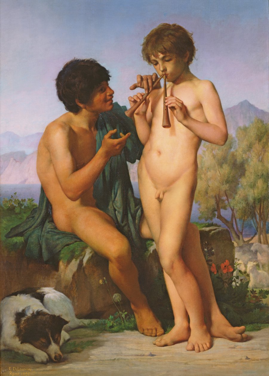 La Leçon de flûte - Jules Elie Delaunay