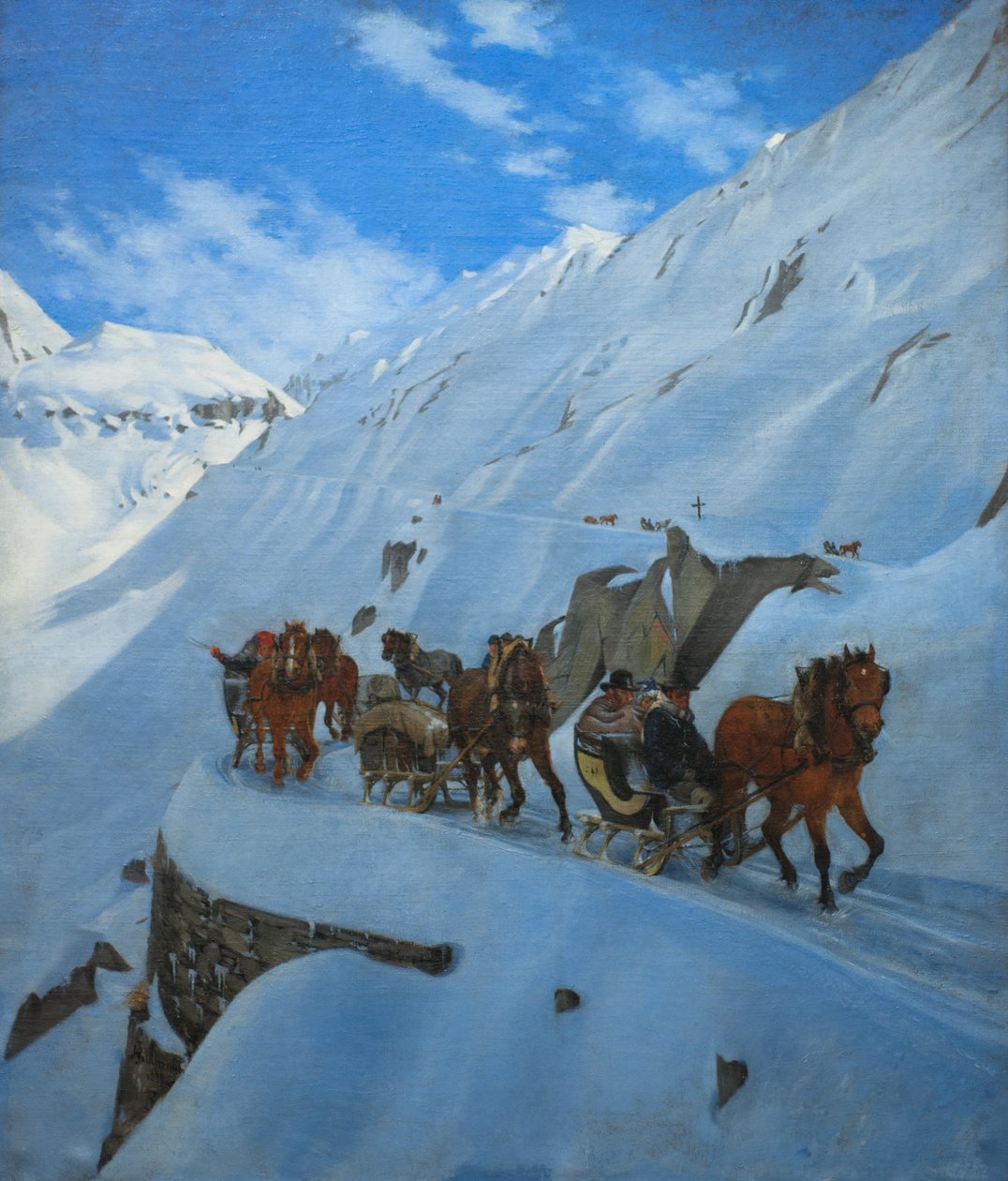 Convoi postal au Saint-Gothard en hiver - Jules Jacques Jacot Guillarmod