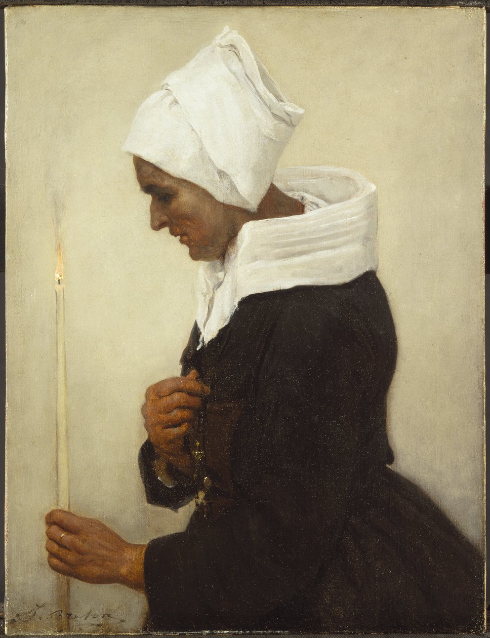 Paysanne bretonne tenant une bougie - Jules Breton