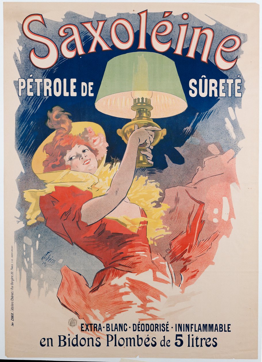 Affiche publicitaire "Saxoleine", huile de lampe de sécurité, 1901 - Jules Cheret