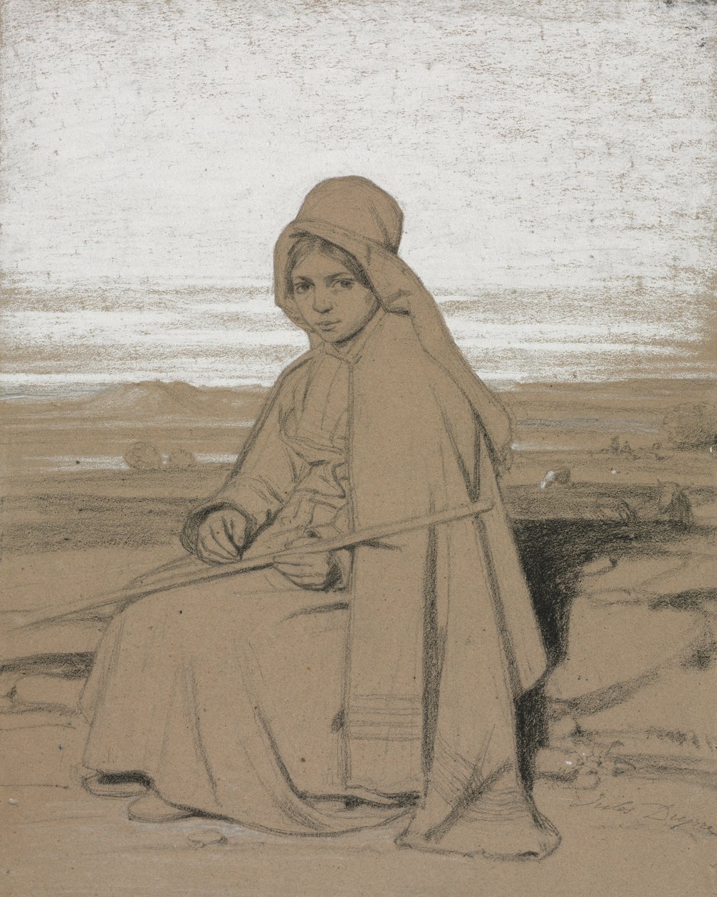 Une bergère assise - Jules Dupré