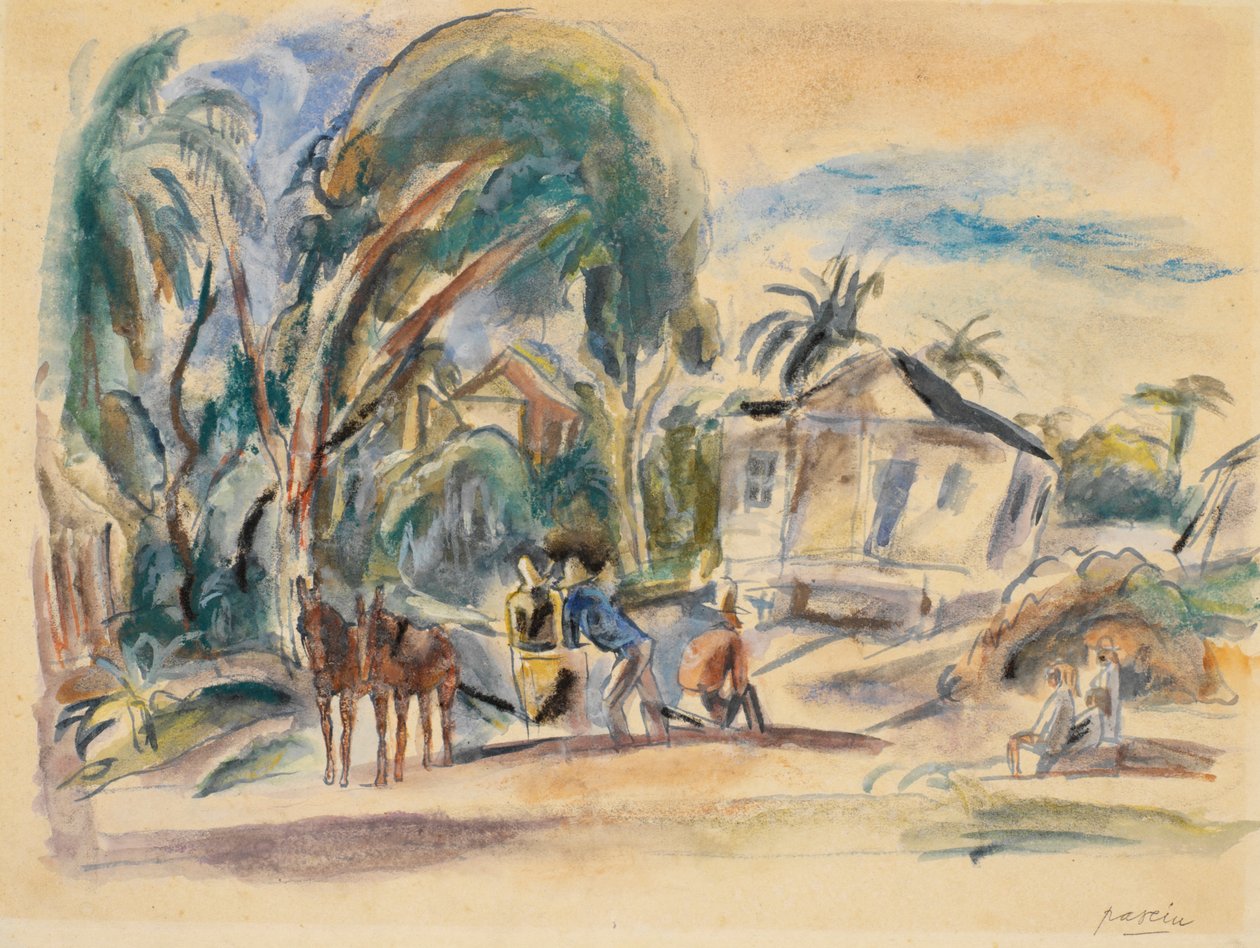 Paysage, maisons et arbres - Jules Pascin