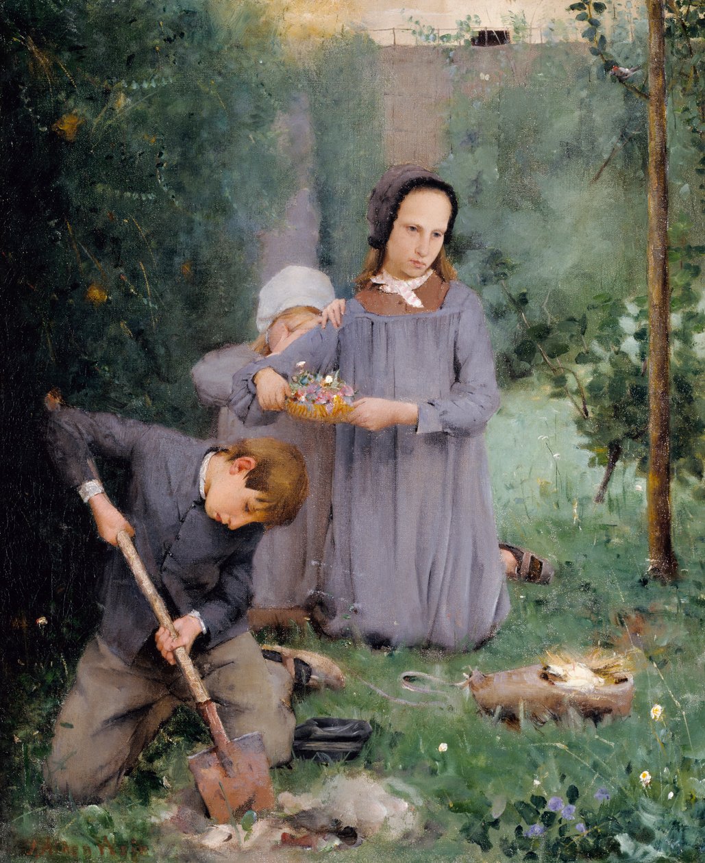 Enfants enterrant un oiseau, 1878 - Julian Alden Weir