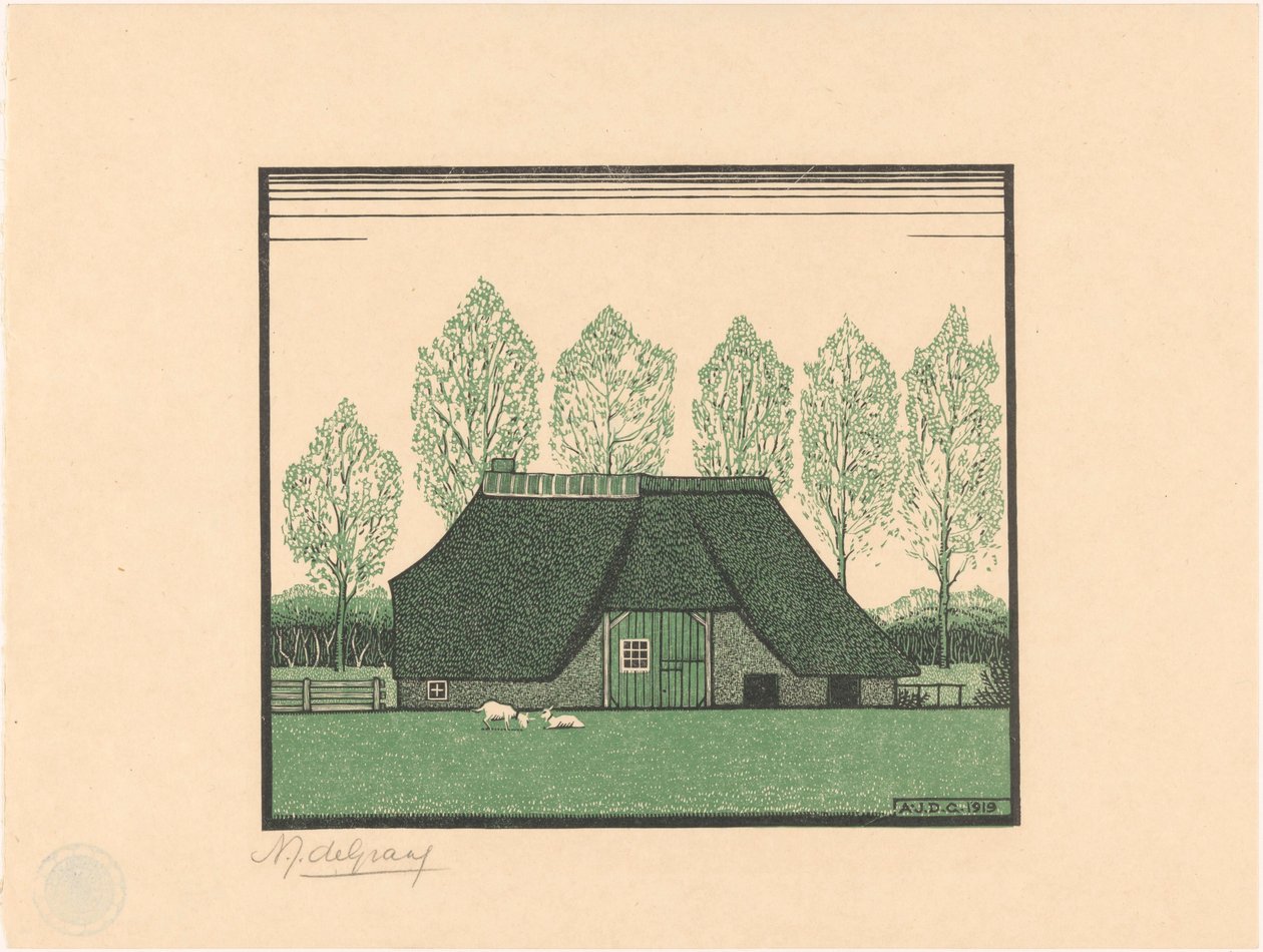 Une ferme au toit de chaume - Julie de Graag (signed by artist)