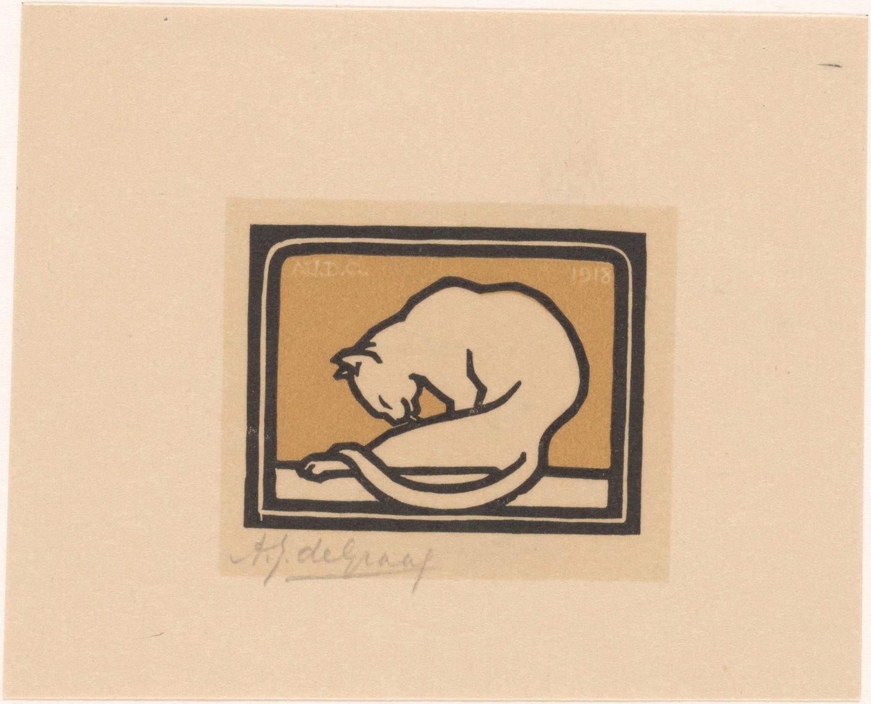 Chat se lavant - Julie de Graag (signed by artist)