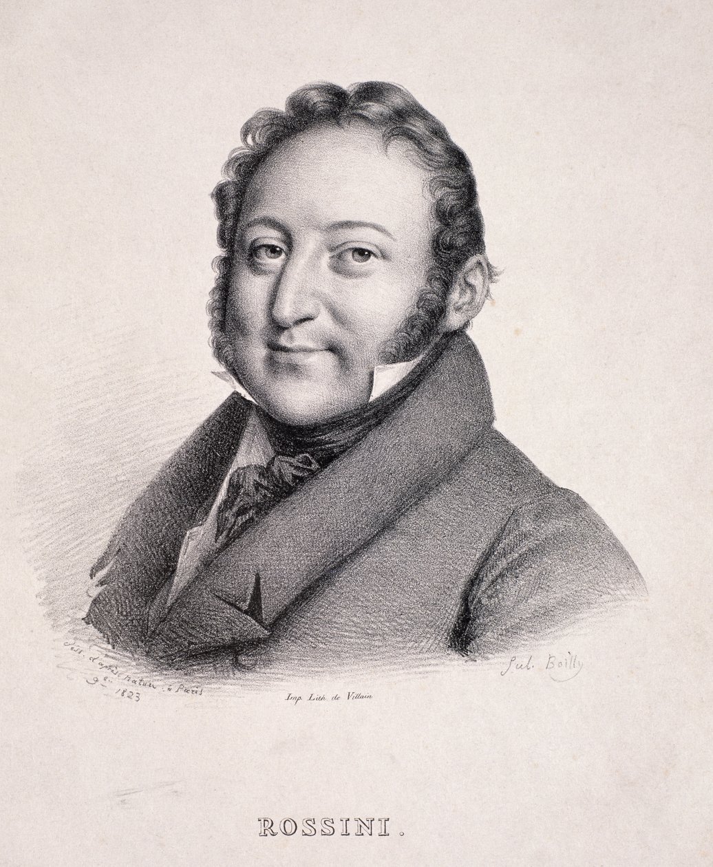 Portrait de Gioacchino Rossini (1792-1868) gravé par Villain, 1823 - Julien Leopold Boilly