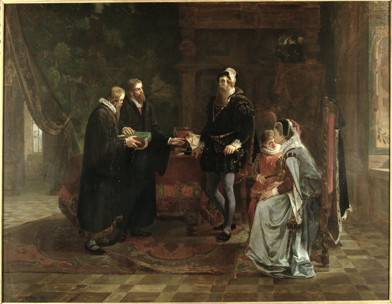 Le roi Gustave I Vasa (c.1496-1560) de Suède recevant la traduction suédoise de la Bible, 1870 - Julius Kronberg