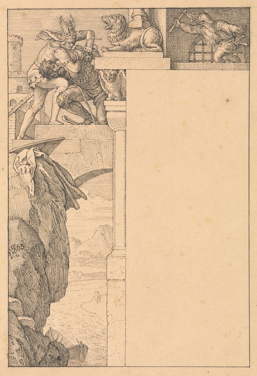 Siegfried combat le gardien de la porte - Julius Schnorr von Carolsfeld