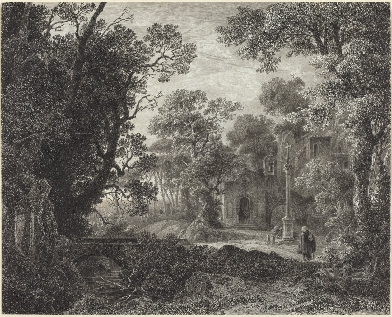 Chapelle en forêt au crépuscule - Julius Albert Elsasser