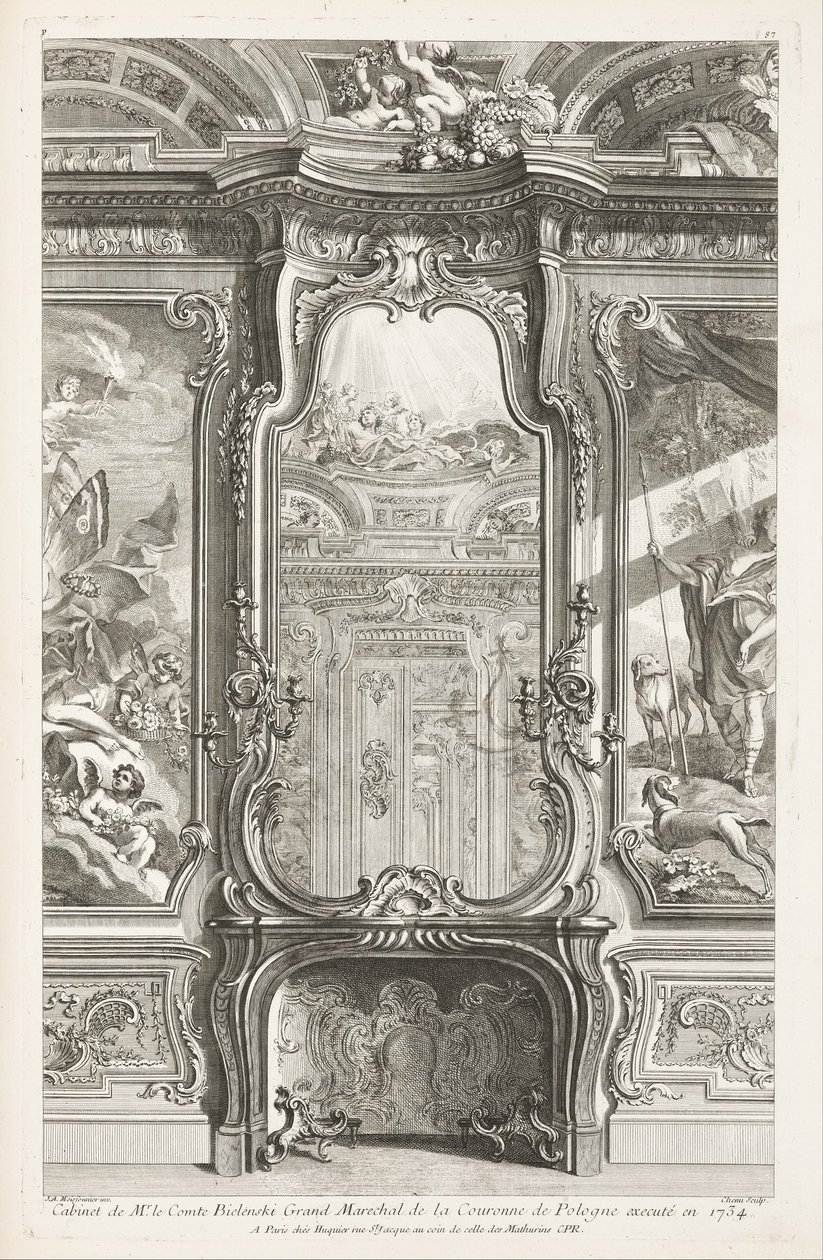 Cabinet de M. le Comte Bielenski Grand Maréchal de la Couronne de Pologne exécuté en 1734; Cheminée... - Juste Aurèle Meissonnier