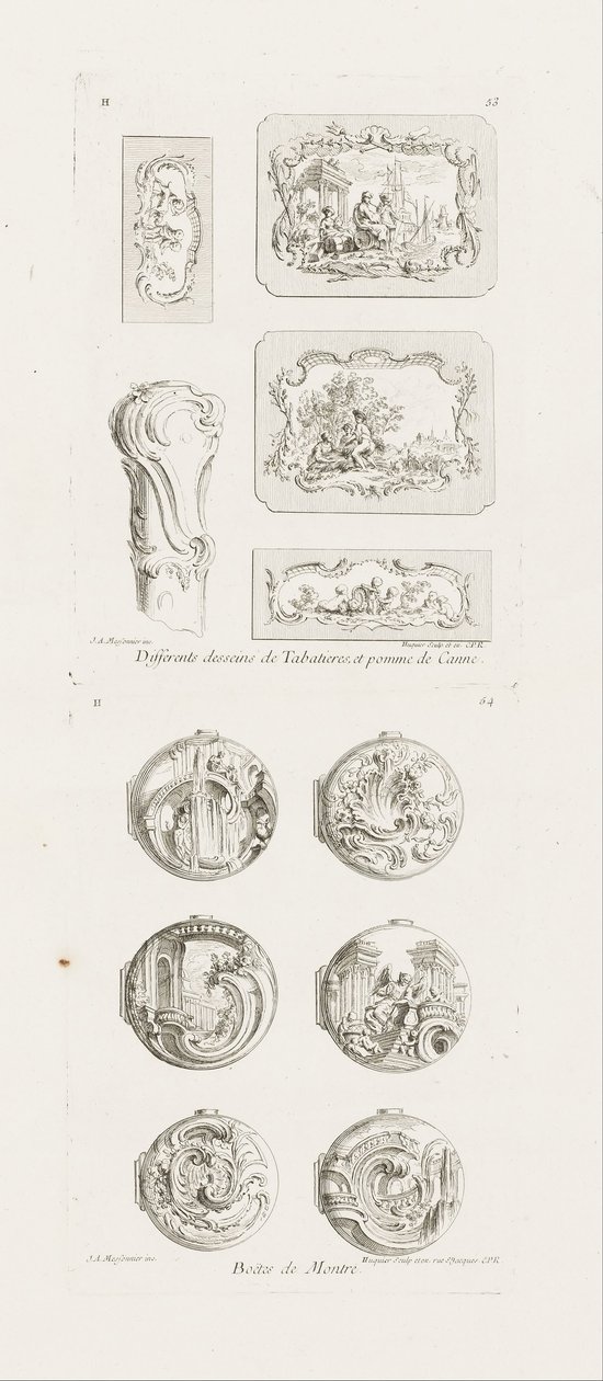Différents desseins de tabatières, et pomme de canne, cinquième planche - Juste Aurèle Meissonnier