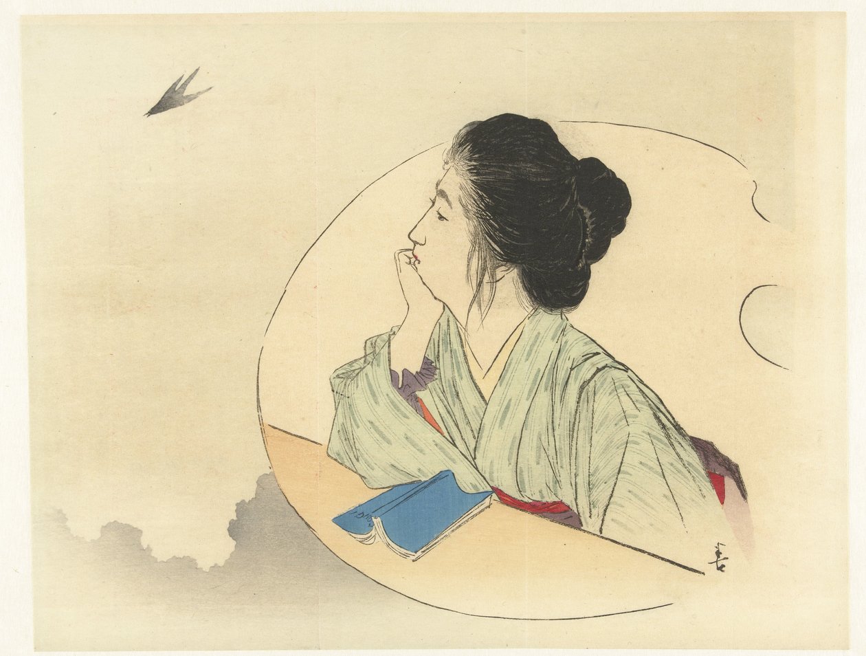 Femme regardant un oiseau - Kajita Hanko