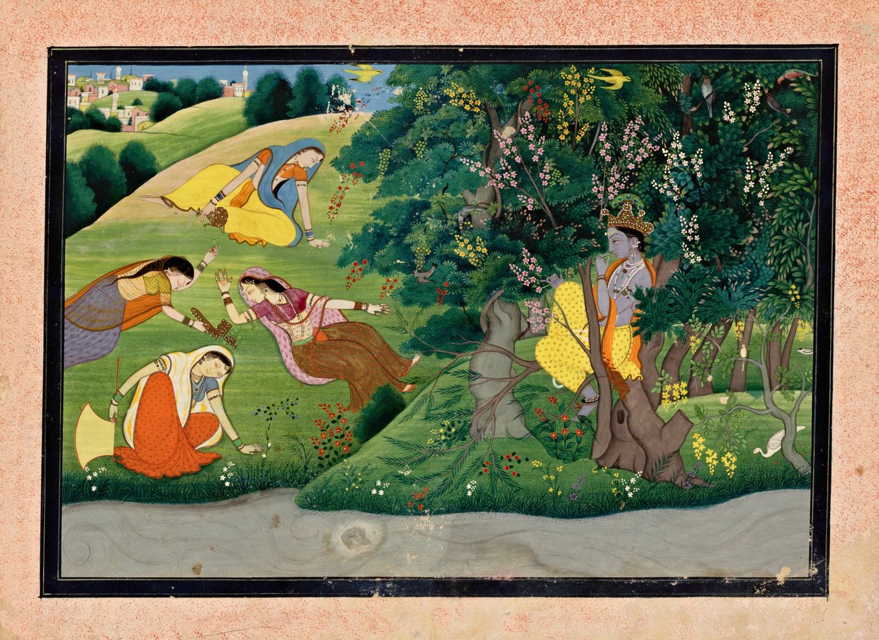 Krishna jouant de la flûte pour les laitières - Unknown