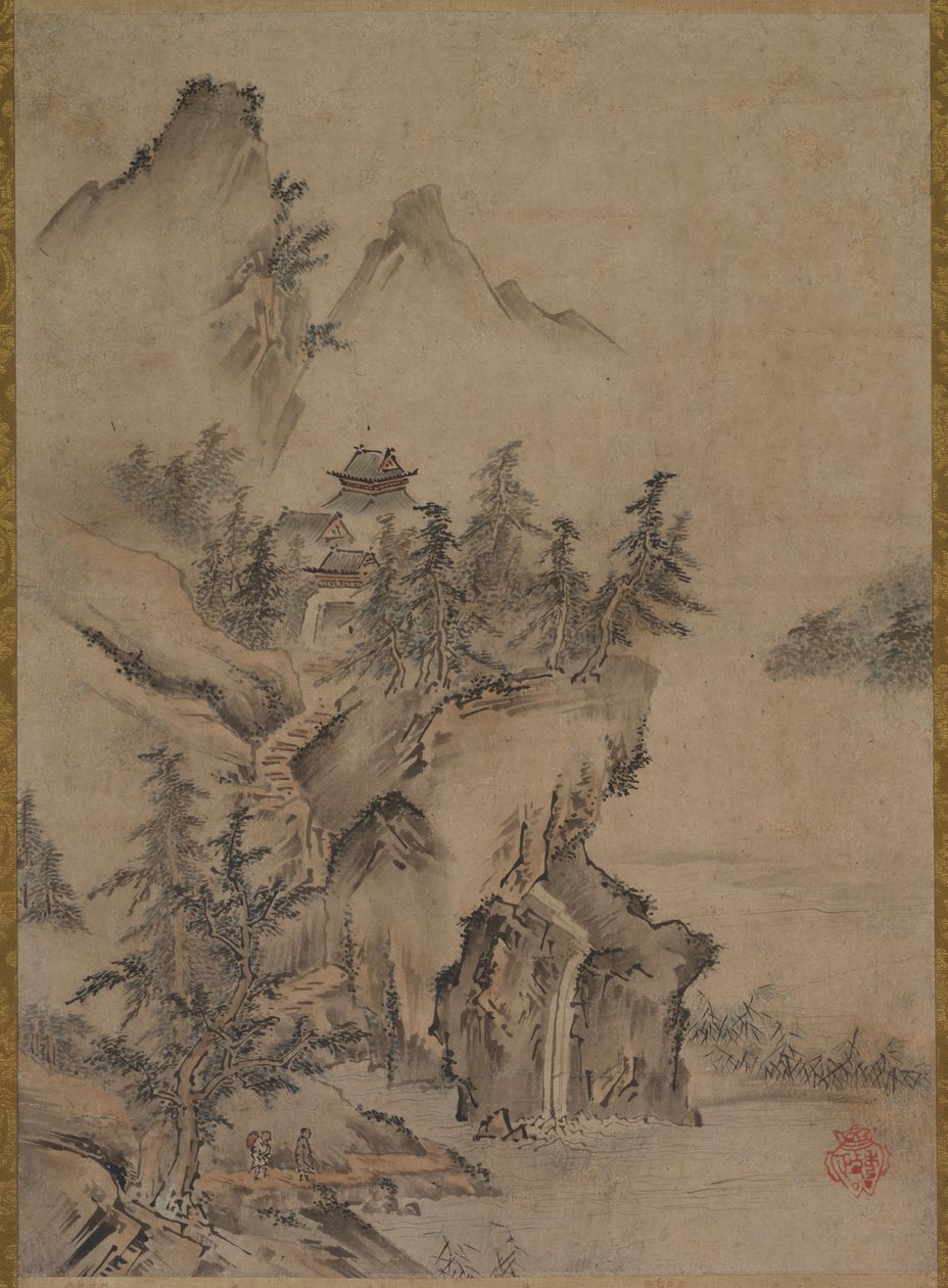 Lettré chinois voyageant vers un temple de montagne - Kano Hidemasa
