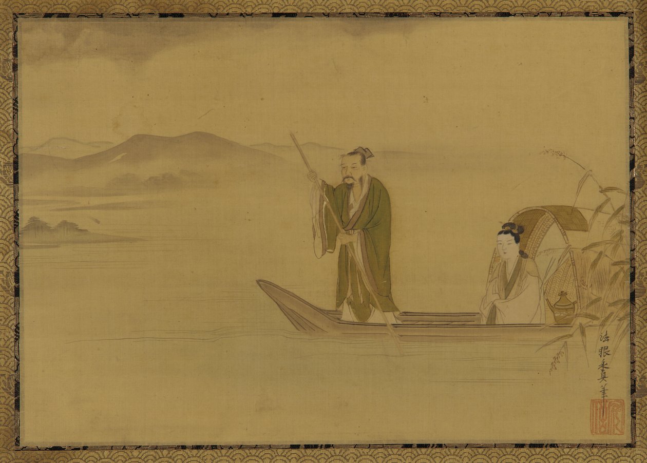 Homme et femme chinois dans un bateau - Kano Yasunobu