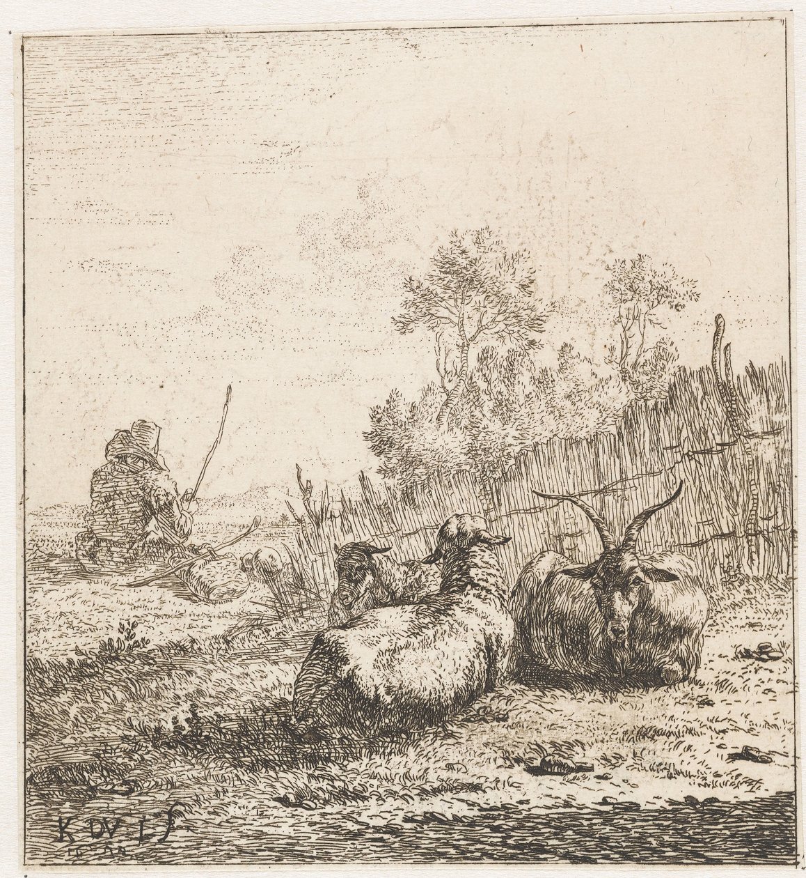 Chèvre et deux moutons (Animaux) - Karel Du Jardin