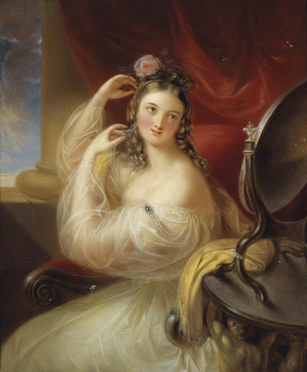 Dame devant le miroir de toilette - Karl Agricola