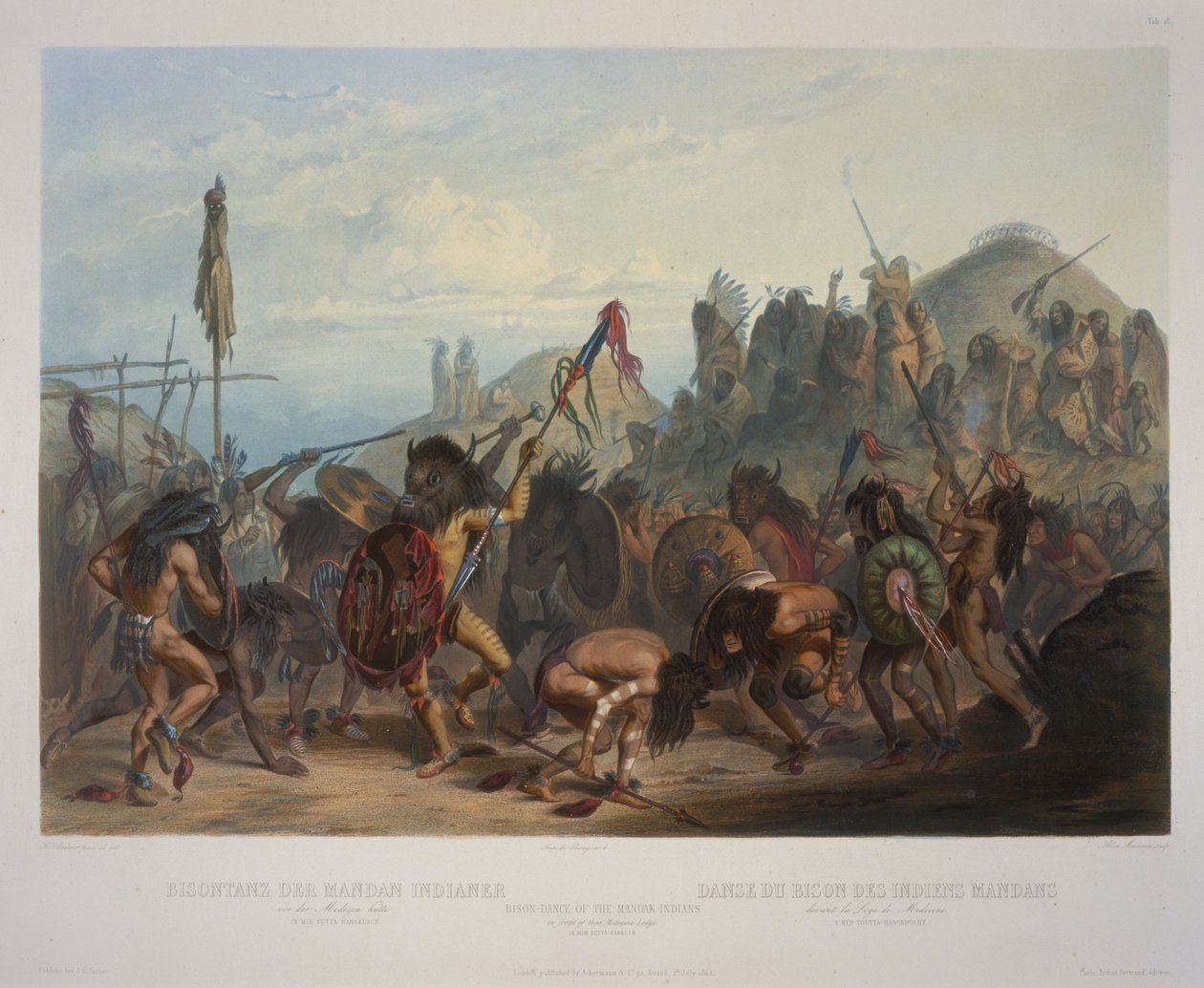 Danse du bison des Indiens Mandan devant leur loge de médecine - Karl Bodmer