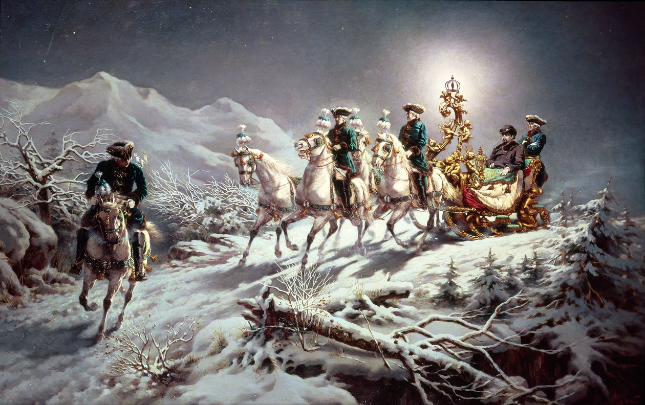 Ludwig II (1845-86) de Bavière en traîneau de nuit de Neuschwanstein à Linderhof, 1888 - Karl Gottlieb Wenig