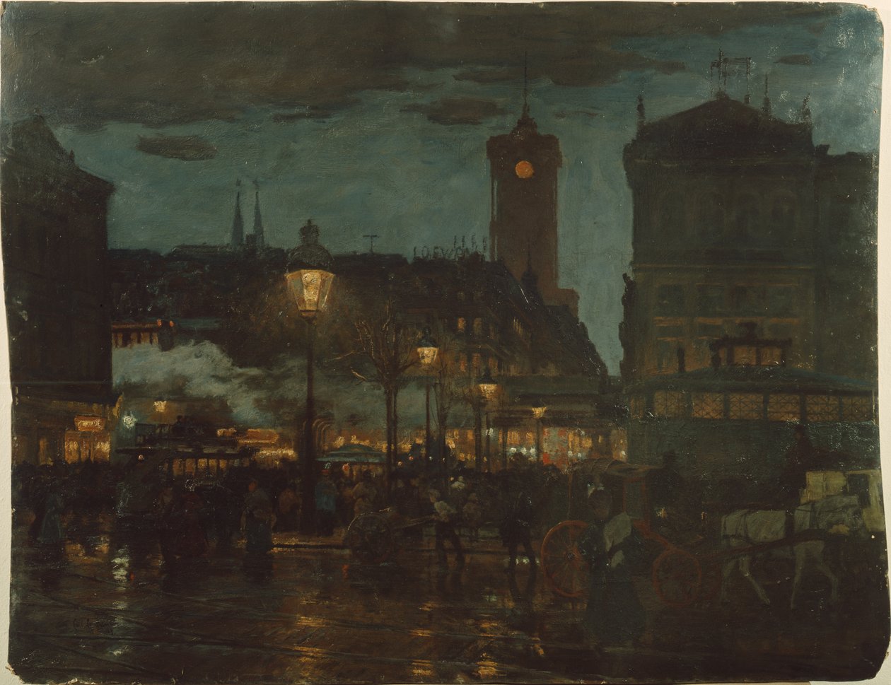 Alexanderplatz, Berlin, la nuit, 1895 - Karl Langhammer